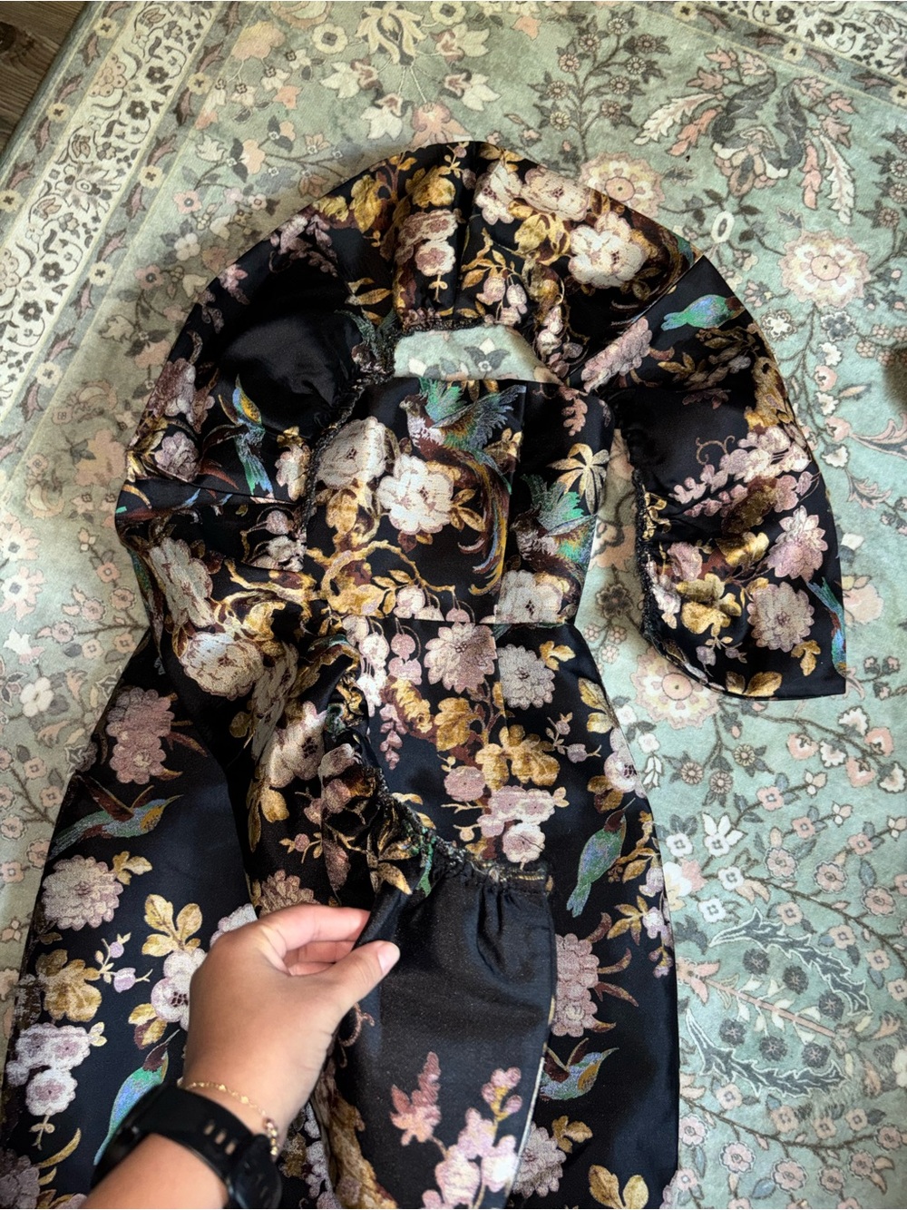 CARA CARA Birds Of Paradise Jacquard Off The Shoulder Floral Luxury Mini Dress 4 - Picture 5 of 9